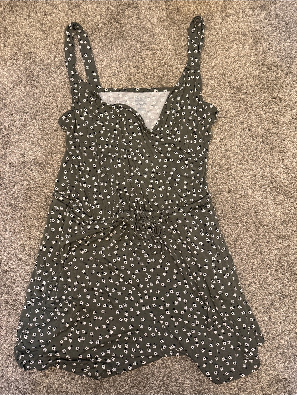 Market & Spruce Olive Green Romper with White Daisy Print